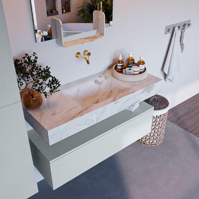 Mondiaz ALAN-DLUX Ensemble de meuble - 110cm - meuble Clay mat - 1 tiroir - Lavabo Cloud Frappe suspendu - vasque Centre - 0 trous de robinet