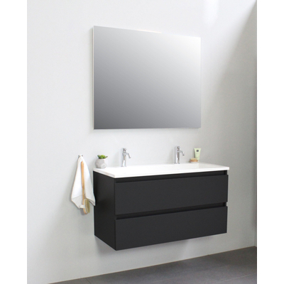 Adema Bella Meuble salle de bains avec lavabo acrylique Blanc 100x55x46cm 2 trous de robinet Noir mat