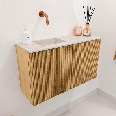 Mondiaz JOYA-DLUX 70cm toiletmeubel - kleur Oak - Wastafel FAYE positie Links Zonder kraangat kleur Meli.