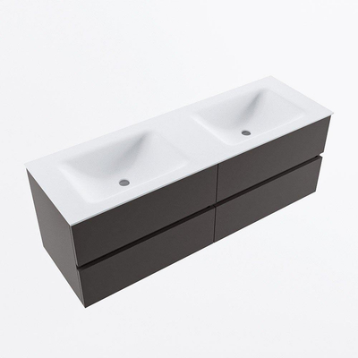 MONDIAZ VICA Badkamermeubelset - 140cm - onderkast dark grey - 4 lades - wastafel cloud dubbel - 2 kraangaten - 60cm hoge versie - talc