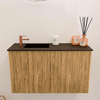 Mondiaz JOYA 70cm meuble de salle de bains - couleur Oak - Vasque FAYE position Gauche 1 trou de robinet couleur Urban.