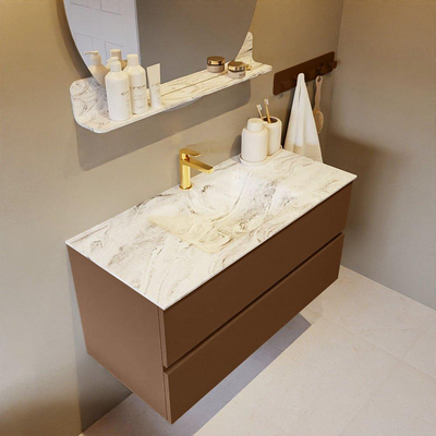 Mondiaz VICA-DLUX Ensemble de meuble de salle de bain - 100cm - meuble sous-vasque reposant - 2 tiroirs - lavabo encastré cloud milieu - 1 trou de robinet - miroir modèle spot - version XL 60cm haut - glace