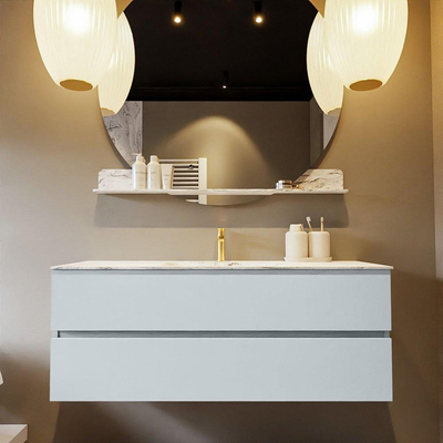 MONDIAZ VICA-DLUX Ensemble meuble de salle de bains - 130cm - meuble bas clay - 2 tiroirs - lavabo encastré cloud central - 1 trou de robinet - version haute 60cm - glace