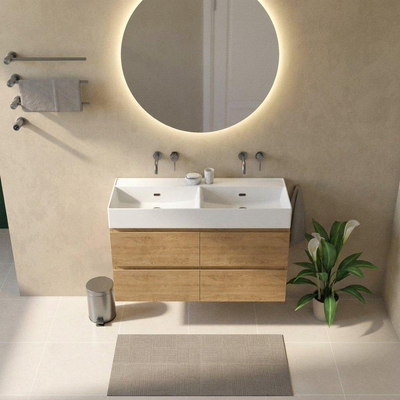 Saniclass Holz Pure Badkamermeubelset - 120x45x72cm - Legend keramische wastafel mat wit - 2 wasbakken - zonder kraangaten - 4 lades - mat eiken natural (hout)