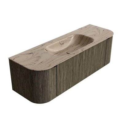 MONDIAZ KURVE-DLUX Meuble de salle de bains 140cm arrondi Gauche + Droite couleur Shadow avec 1 tiroir et 2 portes. Lavabo BIG SMALL Central 1 trou de robinet Arena.