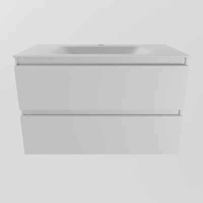 Mondiaz Aivy badmeubelset - 80x45x50cm - 1 kraangat - 1 wasbak talc Solid surface - Midden - 2 lades - Met spiegelkast - MDF Talc