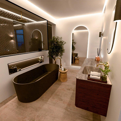 Mondiaz CIRO-DLUX Ensemble de meubles de salle de bains - 170x45x50cm - vasque en solid surface Sombra - 1 bassin à droite - sans trous pour robinet - 4 tiroirs - Ruby