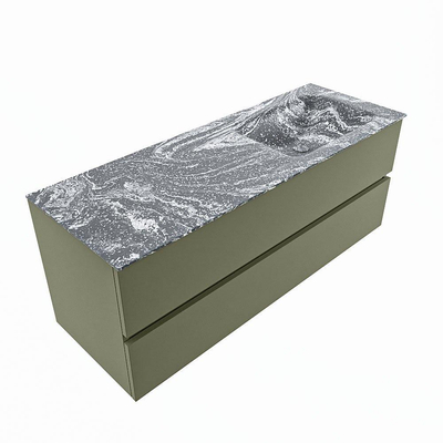 MONDIAZ VICA-DLUX Badkamermeubelset - 130cm - onderkast army- 2 lades - inbouw wastafel cloud rechts - 1 kraangat - spiegel model spot - XL versie 60cm hoog - lava