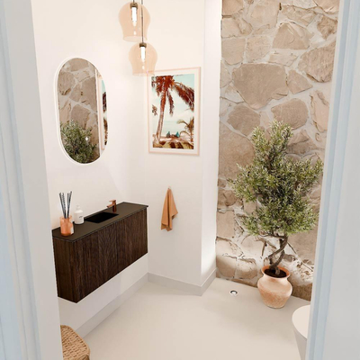 Mondiaz JOYA 80cm toiletmeubel - kleur Walnut - Wastafel FAYE positie Midden 1 kraangat kleur Urban.