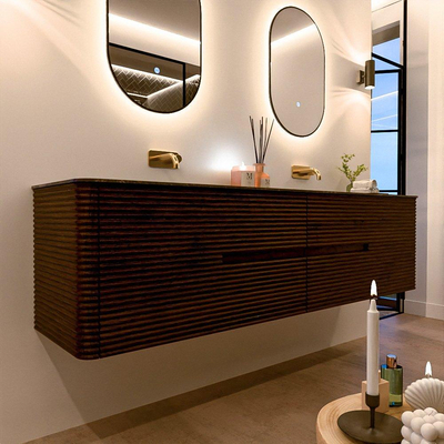 Mondiaz CIRO-DLUX Badkamermeubelset - 190x45x50cm - Solid surface wastafel Lava - 2 wasbak Dubbel - zonder kraangaten - 4 lades - Walnut