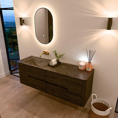 Mondiaz CIRO-DLUX Badkamermeubelset - 150x45x50cm - Solid surface wastafel Lava - 1 wasbak Links - zonder kraangaten - 4 lades - Shadow
