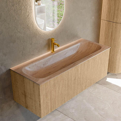 MONDIAZ KURVE-DLUX 120cm badmeubel kleur Oak met 1 lade en 0 deuren. Wastafel BIG LARGE Midden 1 kraangat Saba.