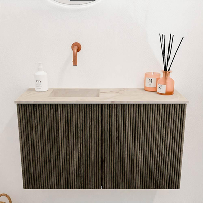 Mondiaz JOYA-DLUX 70cm toiletmeubel - kleur Shadow - Wastafel FAYE positie Links Zonder kraangat kleur Frappe.