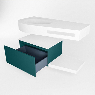 MONDIAZ RIVA Ensemble de meuble salle de bain - 100x50x30cm - 1 tiroir - MDF Smag mat - push to open - 0 trous de robinet - lavabo à gauche - solid surface talc