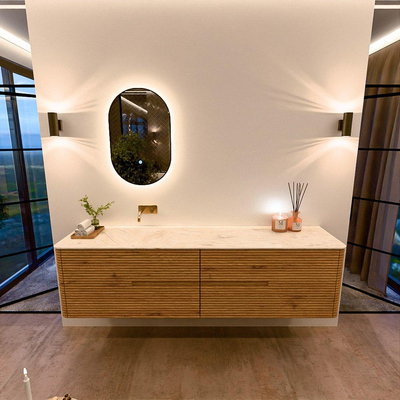 Mondiaz CIRO-DLUX Meuble de salle de bains - 190x45x50cm - Plan vasque en solid surface Ostra - 1 vasque à gauche - sans trous de robinetterie - 4 tiroirs - Chêne