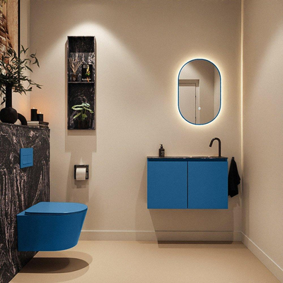 MONDIAZ TURE-DLUX 80cm toiletmeubel Jeans. EDEN wastafel Lava positie rechts. Met 1 kraangat.