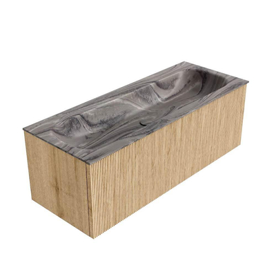 MONDIAZ KURVE-DLUX Meuble de salle de bains 120 cm couleur Oak avec 1 tiroir et 0 porte. Lavabo BIG LARGE Central 2 trous de robinet Sombra.
