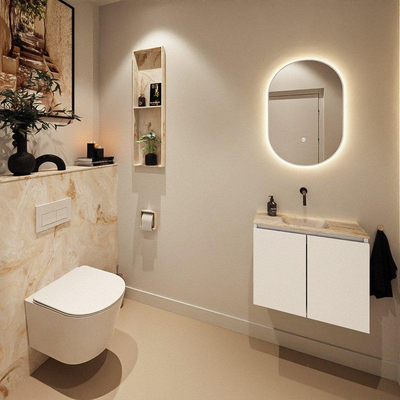 MONDIAZ TURE-DLUX Meuble de toilettes 60 cm Talc. EDEN vasque Frappe position milieu. Sans trou de robinet.