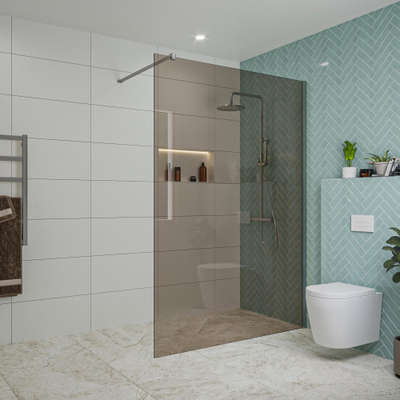 FugaFlow Eccelente Vetro inloopdouche badkamer - 140x200cm - rookglas - wandarm - chroom