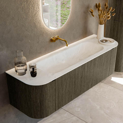 Mondiaz KURVE-DLUX Ensemble de meuble salle de bain - 150x46x40cm - 1 tiroir - 2 portes - lavabo en solid surface - milieu - sans trou de robinet - Shadow