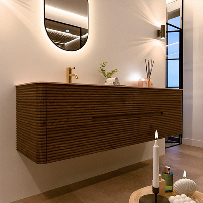 Mondiaz CIRO-DLUX Badkamermeubelset - 170x45x50cm - Solid surface wastafel Saba - 1 wasbak Links - 1 kraangat - 4 lades - Dusk