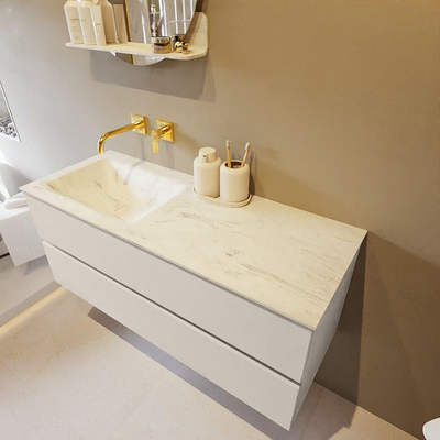 Mondiaz VICA-DLUX ensemble de meuble de salle de bain - 120cm - meuble sous lavabo lin - 2 tiroirs - lavabo encastré cloud gauche - sans trous de robinet - miroir modèle spot - version XL 60cm de haut - opalo