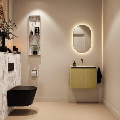 MONDIAZ TURE-DLUX Meuble toilette - 60cm - Oro - EDEN - vasque Glace - position centrale - sans trou de robinet
