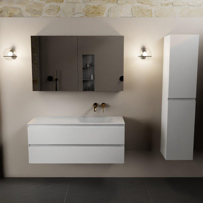 Mondiaz AIVY Ensemble de meuble - 120x45x50cm - 0 trous de robinet - 1 vasque talc Solid surface - Droite - 2 tiroirs - avec armoire de toilette - MDF Talc