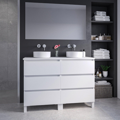 Saniclass Chaci PLUS Meuble de salle de bain - 120x86x46cm - vasque - plan de toilette - 6 tiroirs - miroir rectangulaire - blanc mat