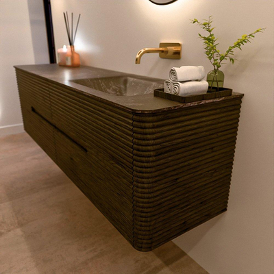 Mondiaz CIRO-DLUX Ensemble de meubles de salle de bains - 170x45x50cm - lavabo en solid surface Lava - 1 vasque à droite - sans trous de robinet - 4 tiroirs - Shadow