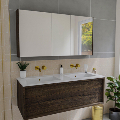 Saniclass Holz Pure Spiegelkast - 120x63x16cm - inclusief zijpanelen - Eiken charcoal