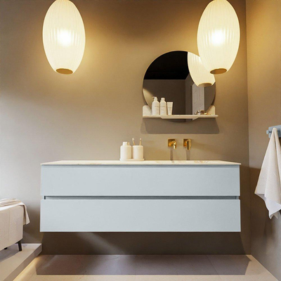 Mondiaz VICA-DLUX ensemble de meuble de salle de bain - 150cm - meuble sous-vasque argile - 2 tiroirs - lavabo encastré nuage droite - sans trous de robinet - version haute de 60cm - frape