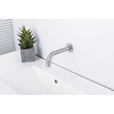 FugaFlow Eccelente Ensemble robinetterie pour fontaine - encastré - bec 18cm - raccourcissable - siphon - bouchon toujours ouvert - Acier inoxydable brossé PVD (RVS)