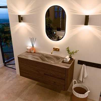 Mondiaz CIRO-DLUX Badkamermeubelset - 120x45x50cm - Solid surface wastafel Sombra - 1 wasbak Rechts - zonder kraangaten - 2 lades - Dusk