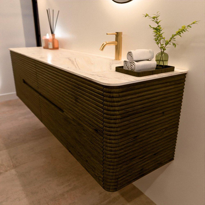 Mondiaz CIRO-DLUX Badkamermeubelset - 180x45x50cm - Solid surface wastafel Ostra - 1 wasbak Rechts - 1 kraangat - 4 lades - Shadow