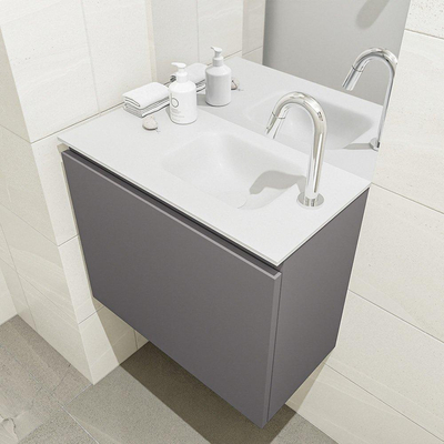 Mondiaz OLAN Meuble lave-mains 60x30x40cm 1 trou de robinet 1 tiroir Dark grey mat avec lavabo LEX Droite Solid Surface Blanc