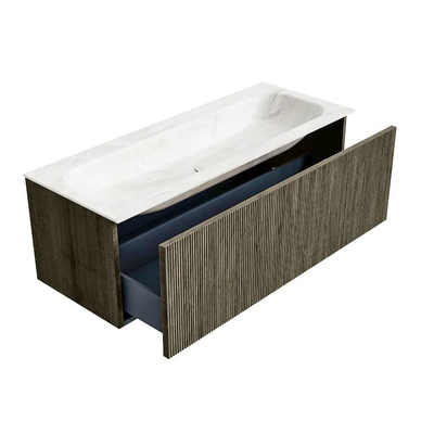 Mondiaz KURVE-DLUX Ensemble de meuble de salle de bains - 120x46x40cm - 1 tiroir - lavabo solid surface - central - 1 trou de robinet - Shadow