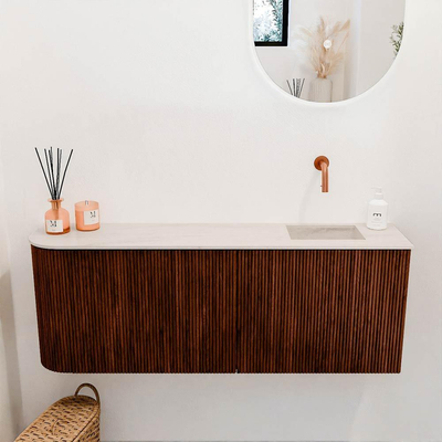 Mondiaz JOYA-DLUX 111.6cm toiletmeubel - ronding links kleur Ruby - Wastafel FAYE positie Rechts Zonder kraangat kleur Meli.