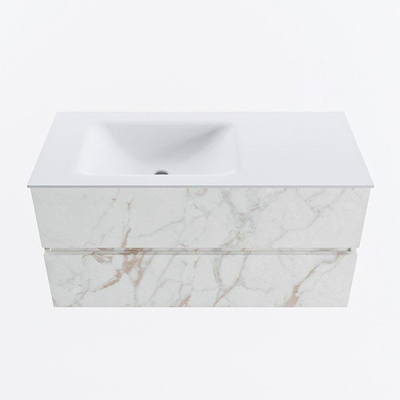 Mondiaz VICA Ensemble de meuble de salle de bain - 100cm - meuble sous-vasque carrara - 2 tiroirs - lavabo cloud gauche - sans trous de robinet - version haute de 60cm - talc