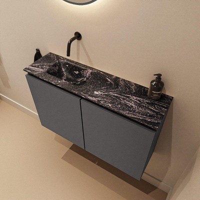 MONDIAZ TURE-DLUX Meuble de toilette 80cm Dark Grey. EDEN lavabo Lava position gauche. Sans trou de robinet.