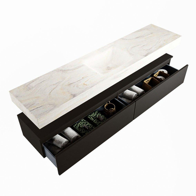 Mondiaz ALAN-DLUX Ensemble de meuble - 200cm - meuble Urban mat - 2 tiroirs - Lavabo Cloud Ostra suspendu - vasque Centre - 1 trou de robinet