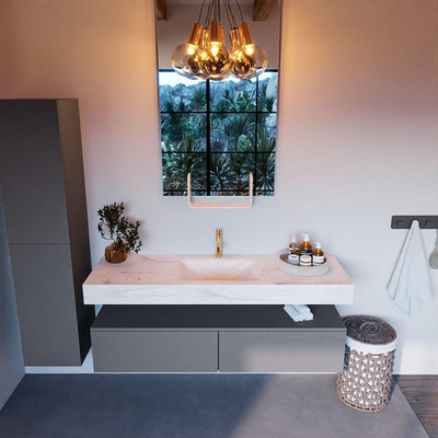 Mondiaz ALAN-DLUX Ensemble de meuble - 150cm - meuble Plata mat - 2 tiroirs - Lavabo Cloud Ostra suspendu - vasque Centre - 1 trou de robinet