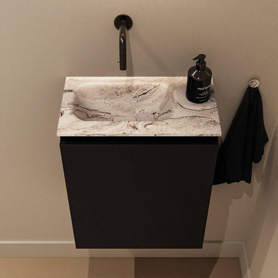 MONDIAZ TURE-DLUX Meuble toilette - 40cm - Urban - EDEN - vasque Glace - position gauche - sans trou de robinet