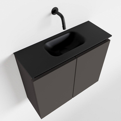 MONDIAZ TURE Fonteinset - 60x23x50cm - 0 kraangaten - 2 deuren - darkgrey mat - Wasbak midden - Solid Surface Zwart