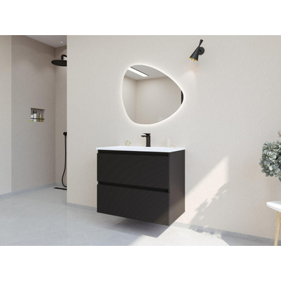 HR Infinity XXL ensemble de meubles de salle de bain 3d 80 cm 1 lavabo en céramique gala blanc 1 trou de robinet 2 tiroirs noir mat