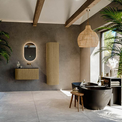 Mondiaz KURVE Ensemble de meuble de salle de bains - 85x46x40cm - 1 tiroir - 1 porte - vasque solid surface - droite - sans trou de robinet - Dusk