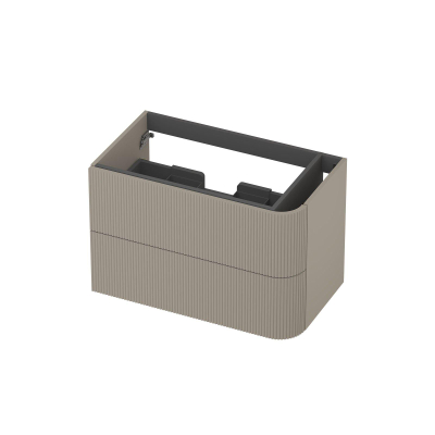 INK Concept R Meuble sous-lavabo - 80x45x52cm - 2 tiroirs - poignées superposées - fraisées - angle arrondi à droite - MDF laqué - coton crème mat