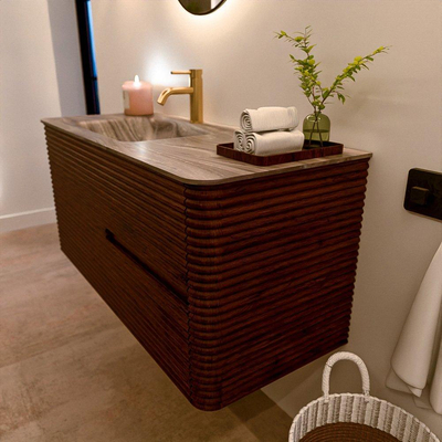 Mondiaz CIRO-DLUX Badkamermeubelset - 110x45x50cm - Solid surface wastafel Sombra - 1 wasbak Links - 1 kraangat - 2 lades - Ruby