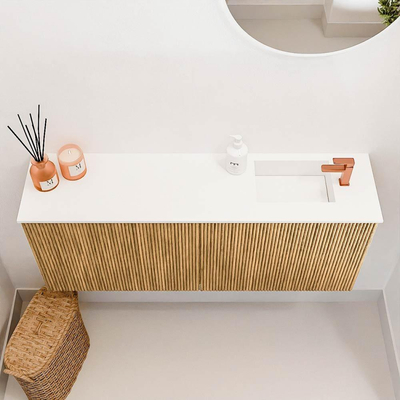 Mondiaz JOYA 100cm toiletmeubel - kleur Oak - Wastafel FAYE positie Rechts 1 kraangat kleur Talc.