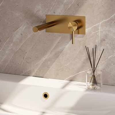 BRAUER Stripe Mitigeur lavabo encastrable - bec droit et plaque de recouvrement modèle A1 - or brossé PVD